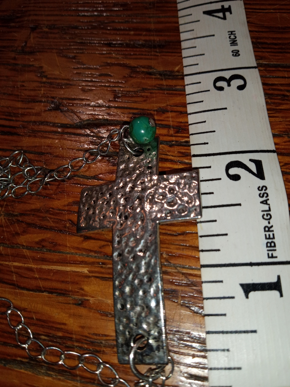 Silver Hammered Cross Anklet/Bracelet with Green Accent Bead